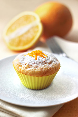 Cottage cheese muffin with orange zestの写真素材