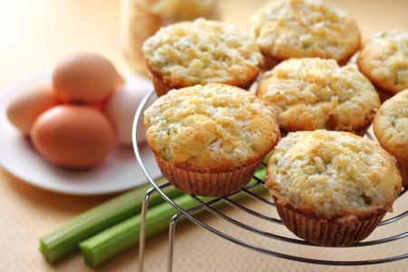 Rhubarb muffins with sugared gingerの写真素材