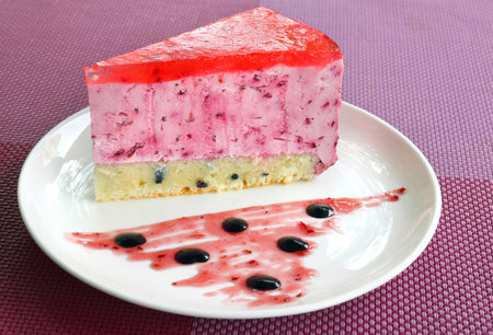 Blackcurrant cake with a layer of yogurt creamの写真素材