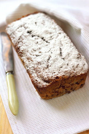 Banana cake with walnuts and dark chocolateの写真素材