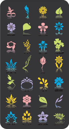 Separate flowers and leaves. Realistic and fantasy. These vectorial objects are ideally suitable for your design.のイラスト素材