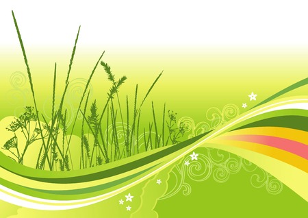 grass, flowers and abstract lines background / vector illustrationLayers are separated! A4/ vector cmykのイラスト素材