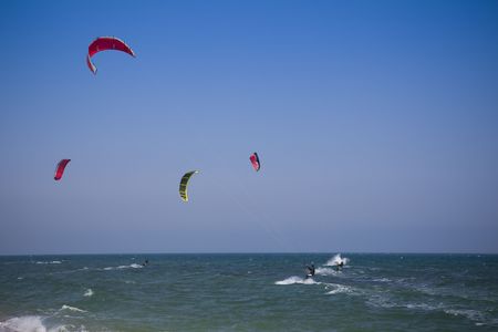 kitesurfers  riding the waves / Black Seaの写真素材