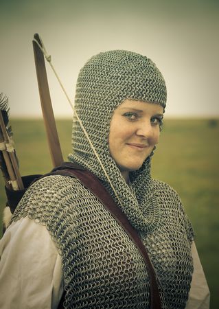 bows woman / medieval armor / historical story  / retro split tonedの写真素材