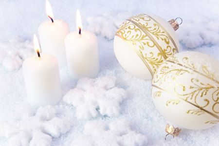 Elegance Christmas Background / Holiday Candles and Decorationsの写真素材