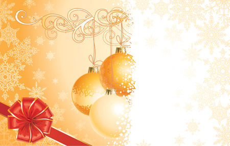 Christmas background with decorations and bow / vector / copy space for your textのイラスト素材