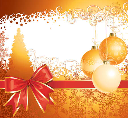 Christmas background with decorations and bow / vector / copy space for your textのイラスト素材
