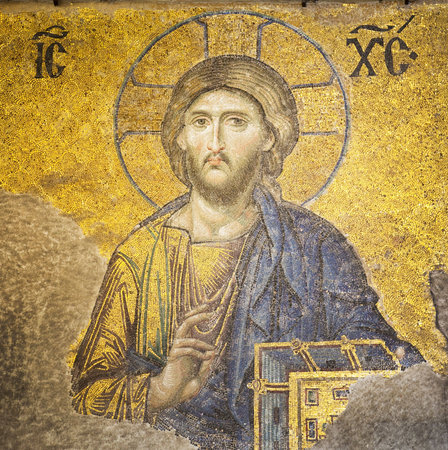 Mosaic of Jesus Christ found in the old church of Hagia Sophia in Istanbul, Turkey. 