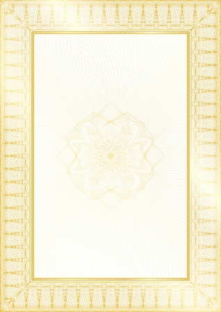 Golden Classic guilloche border for diploma or certificate with protective  ornament / vector/ A4 vertical / CMYK color / Layers are separated! Editing is easyのイラスト素材