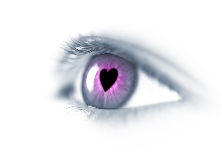 Fall in Love / Young beautiful eye with heart / macroの写真素材