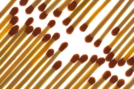 Matches close up on white background /  back litの写真素材