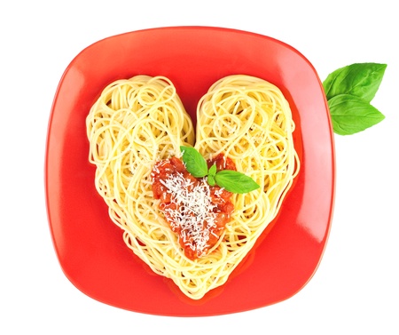 I love Pasta / Spaghetti isolated on white / Heart Shapeの写真素材