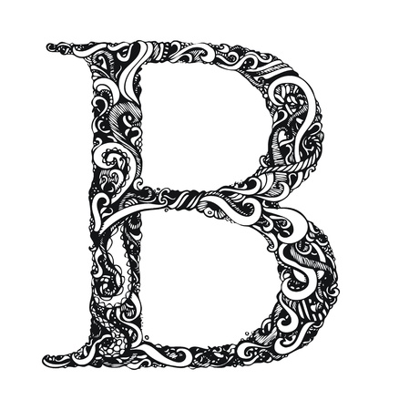 Capital Letter B - Calligraphic Vintage Swirly Style / Hand Drawn / One Element - Color Change Easy / Vectorのイラスト素材
