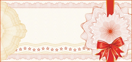 Guilloche Background for Gift Certificate, Voucher with  Red Bow / elements are in layers for easy editingのイラスト素材