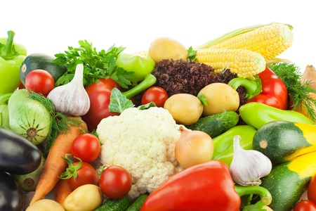 Different Vegetables / Big Assortment of Food / on white background with copy spaceの写真素材