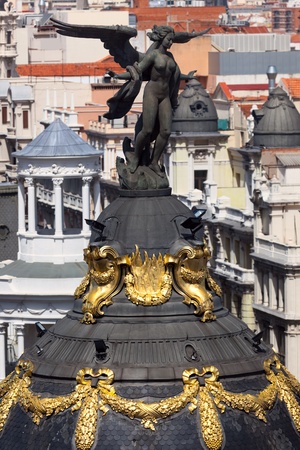 Aerial view of Madrid (Spain) / Famous sculpture and roofs of the cityの写真素材