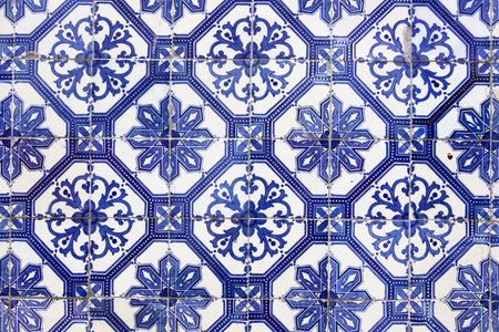 Detail of the traditional tiles  azulejos  from facade of old house in Lisbon, Portugalの写真素材