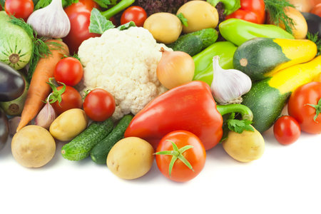Organic Different Vegetables    on white background  whith copy spaceの写真素材