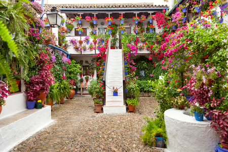 Courtyard with Flowers decorated  - Cordoba Patio Fest, Spain, Europe - 10 of May, 2013のeditorial素材