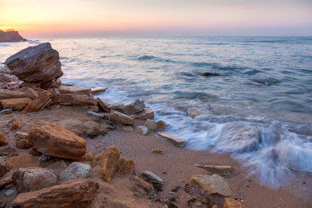 Landscape of  Sunrise with rocky coastline, Black Seaの写真素材