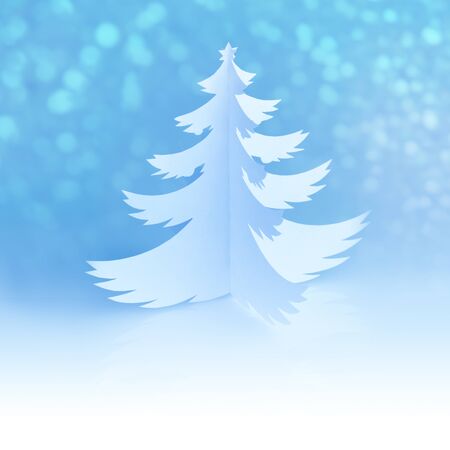 White Handmade Paper Christmas Tree with magic defocused snowflakes and copy space for textの写真素材