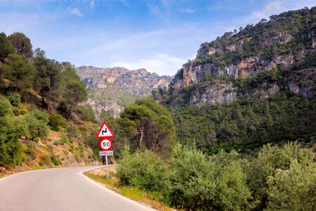 Dangerous Turn on the road in the mountainsの写真素材