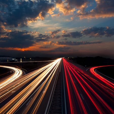 Long Exposure abstract urban background - Speed Traffic at Sundown Time - light trails on motorway...