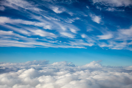 Aerial view -  Blue Sky and White Clouds - travel backgroundの写真素材