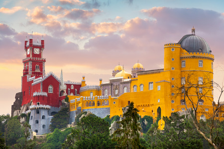 Pena National Palace and sunset sky, famous landmark, Sintra, Lisbon, Portugal, Europeのeditorial素材