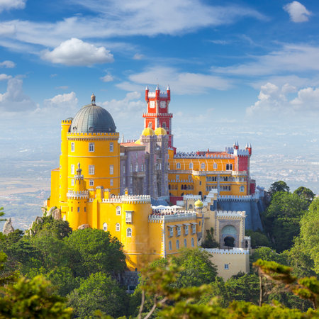 Famous Langmark - Nacional Palace of  Pena and blue sky - Sintra, Lisboa, Portugal, Europeのeditorial素材