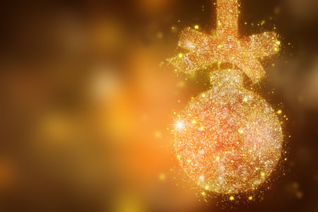 Christmas  magic sparkle glitter bauble -  xmas  golden backgroundの写真素材