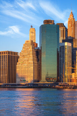 Office Buildings in Manhattan, famous landmark of New York, morning colors and light, New York City, USAの写真素材