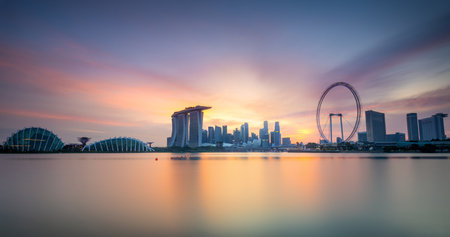 Singapore Skyline and view of skyscrapers on Marina Bay at sunsetのeditorial素材