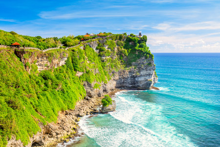 Landscape of Ocean Coast, colorful and beautiful place,  Uluwatu Temple, Bali, Indonesia, Big sizeの写真素材