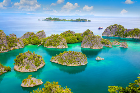 Calm Picturesque tropical lagoon of  islands with reef coastline  and turquoise  water, Indonesia area, Pasific oceanの写真素材