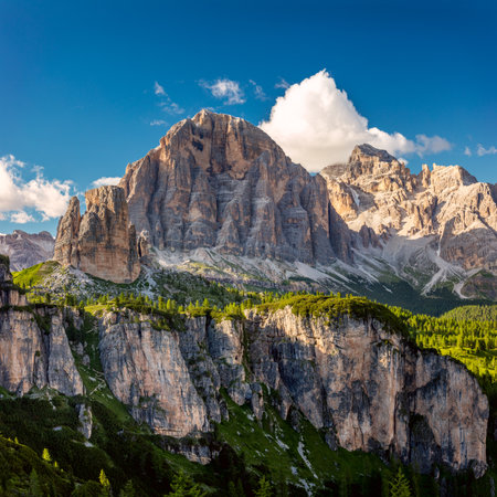 Summer Mountain landscape with big mount, summer day in Dolomites Alps, Europeの写真素材