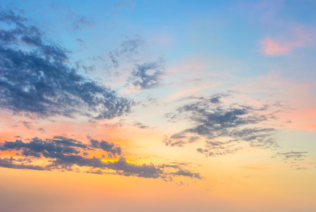 Beautiful Background of Sunrise Sundown Sunset Sky with colorful cloudsの写真素材