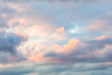 Gentle Sunset Sky Clouds Background at Sunrise time, natural colorsの写真素材