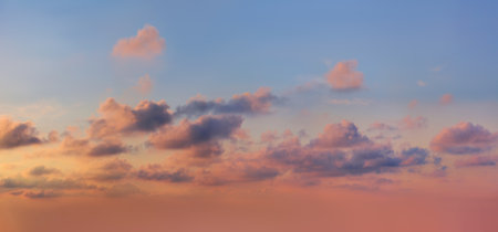 Large Panoramic shot of Sunrise Sundown Sunset Sky with colorful cloudsの写真素材