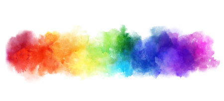 Vibrant Rainbow watercolor banner background on white. Pure vibrant watercolor colors. Creative paint gradients, fluids, splashes and stains. Abstract creative background.の写真素材