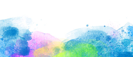 Watercolor color banner background isolated on white - paint stains, splashes and flows. picturesque watercolor creative backgroundの写真素材