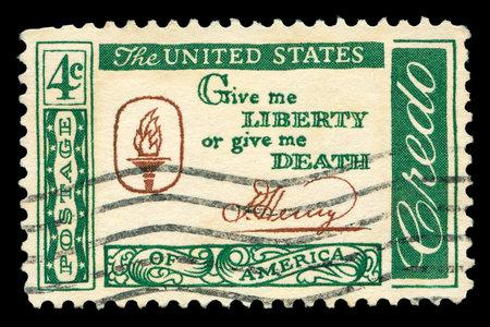 USA - CIRCA 1960 : A stamp printed in the USA shows Credo,Give me liberty or give me death,circa 1960の写真素材