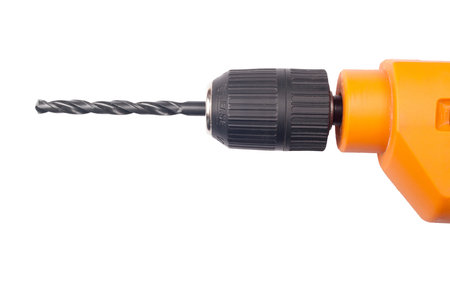 Part of electric drill isolated on white backgroundの写真素材