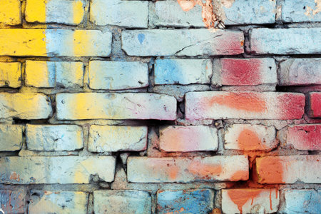 Colorful painted brick wall backgroundの写真素材