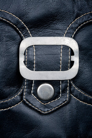 Fragment of black leather jacket  pocketの写真素材