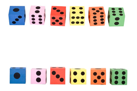 Colorful foam dice isolated on white background  の写真素材