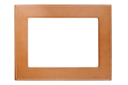 Rectangular leather frame isolated on white backgroundの写真素材