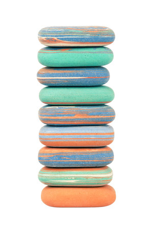 Tower made from erasers isolated on whiteの写真素材