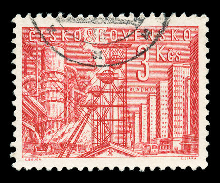  CZECHOSLOVAKIA - CIRCA 1966  A stamp printed in Czechoslovakia shows image of the industrial town of Kladno, series, circa 1966 の写真素材