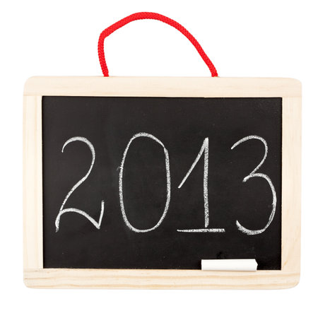 Number 2013 on small blackboard isolated on white background の写真素材